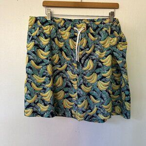M Resort Swim Trunks Mens XXL 2XL Banana Print Pockets Tie Waist